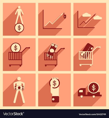 Modern collection flat icons with shadow economics vector image