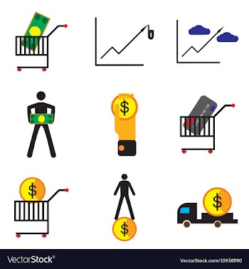 Modern collection flat icons with shadow economics vector image