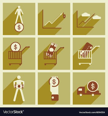 Modern collection flat icons with shadow economics vector image