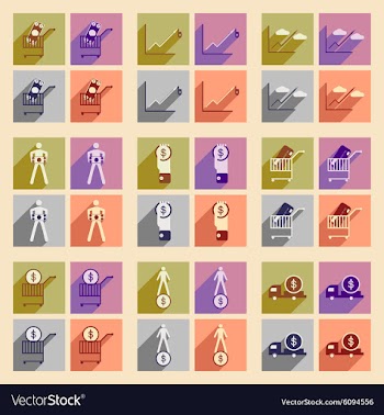 Modern collection flat icons with shadow economics vector image