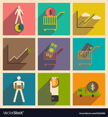 Modern collection flat icons with shadow economics vector image