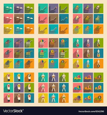 Modern collection flat icons with shadow economics vector image