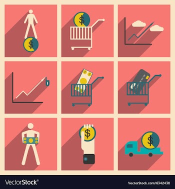 Modern collection flat icons with shadow economics vector image