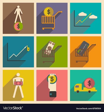 Modern collection flat icons with shadow economics vector image