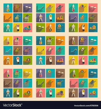 Modern collection flat icons with shadow economics vector image
