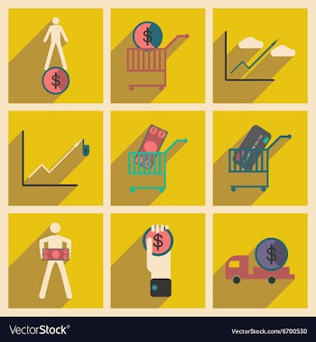 Modern collection flat icons with shadow economics vector image