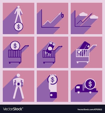 Modern collection flat icons with shadow economics vector image