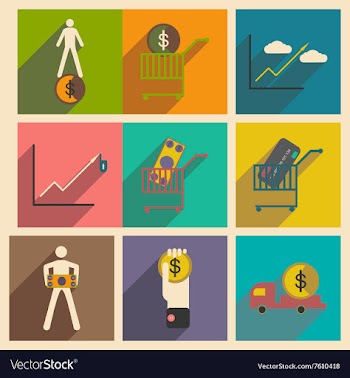 Modern collection flat icons with shadow economics vector image
