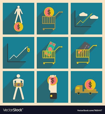 Modern collection flat icons with shadow economics vector image