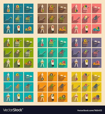 Modern collection flat icons with shadow economics vector image