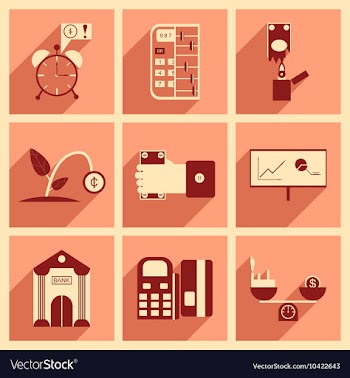 Modern collection flat icons with shadow economy vector image