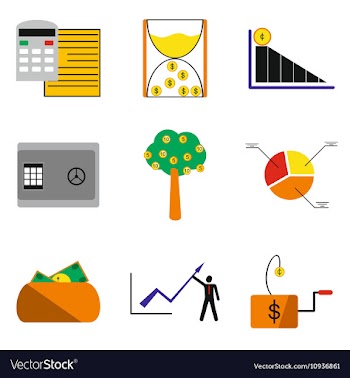 Modern collection flat icons with shadow economy vector image