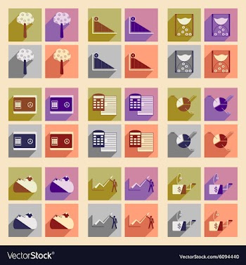 Modern collection flat icons with shadow economy vector image