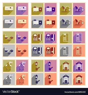 Modern collection flat icons with shadow economy vector image