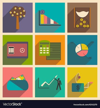 Modern collection flat icons with shadow economy vector image