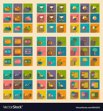 Modern collection flat icons with shadow economy vector image