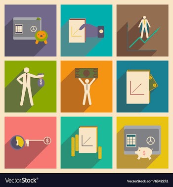 Modern collection flat icons with shadow economy vector image