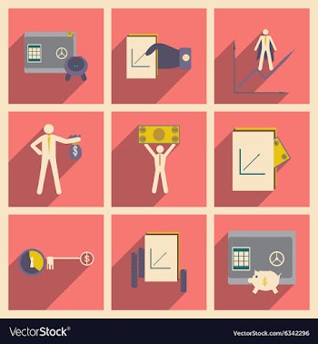 Modern collection flat icons with shadow economy vector image