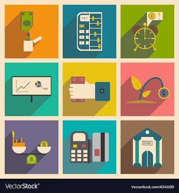 Modern collection flat icons with shadow economy vector image