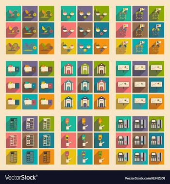 Modern collection flat icons with shadow economy vector image