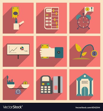 Modern collection flat icons with shadow economy vector image