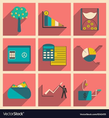 Modern collection flat icons with shadow economy vector image