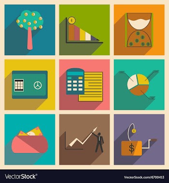 Modern collection flat icons with shadow economy vector image