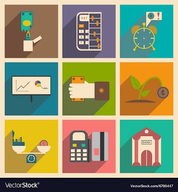 Modern collection flat icons with shadow economy vector image