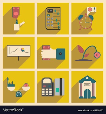 Modern collection flat icons with shadow economy vector image