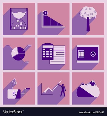 Modern collection flat icons with shadow economy vector image