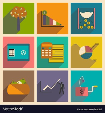 Modern collection flat icons with shadow economy vector image