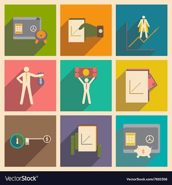 Modern collection flat icons with shadow economy vector image