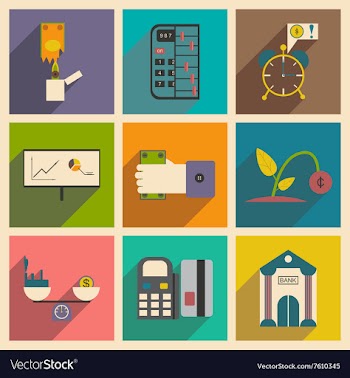 Modern collection flat icons with shadow economy vector image