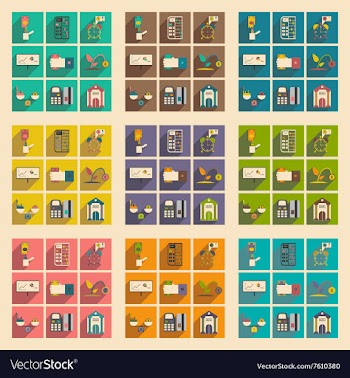 Modern collection flat icons with shadow economy vector image