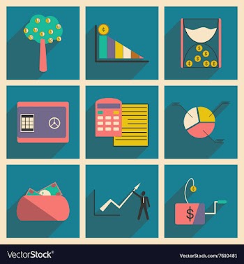 Modern collection flat icons with shadow economy vector image