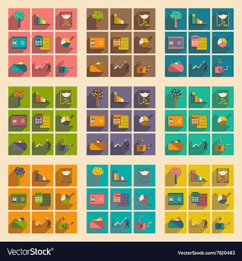 Modern collection flat icons with shadow economy vector image