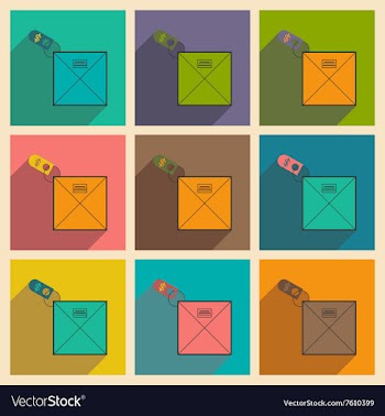 Modern collection flat icons with shadow envelope vector image