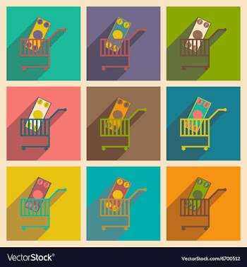 Modern collection flat icons with shadow money in vector image