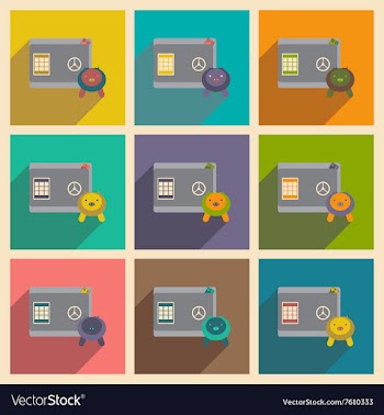 Modern collection flat icons with shadow safe and vector image