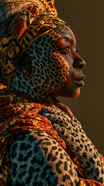 Modern Congolese Woman with Leopard Pattern Skin