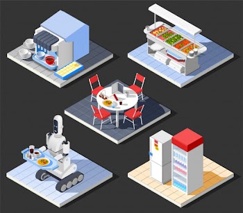 Modern fastfood cafe composition Free Vector