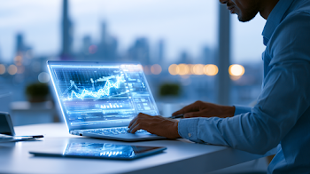 Modern Fintech Workspace with Financial Growth Dashboard