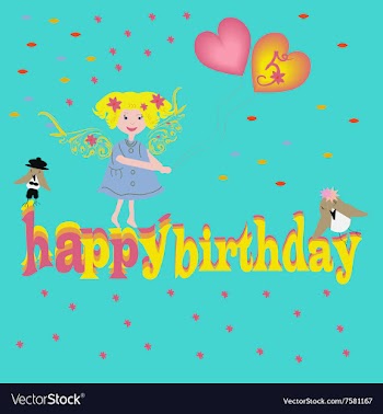 Modern flat birthday card with happy girl vector image