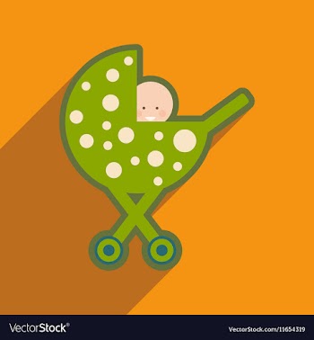 Modern flat icon with long shadow baby in stroller vector image