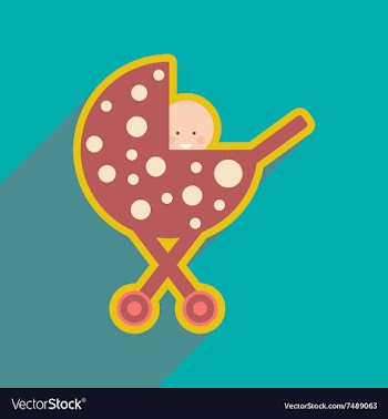 Modern flat icon with long shadow baby in stroller vector image