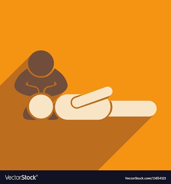 Modern flat icon with long shadow man CPR vector image