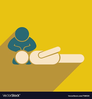 Modern flat icon with long shadow man CPR vector image