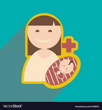 Modern flat icon with long shadow Mother and child vector image