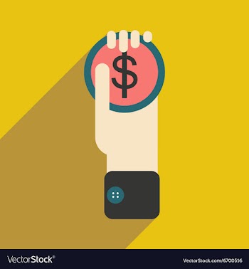 Modern flat icon with shadow Coin in a hand vector image