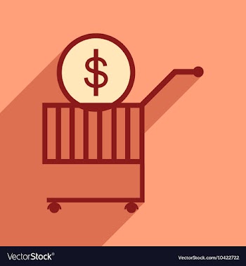 Modern flat icon with shadow coin in the trolley vector image